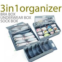 Jual ORGANIZER FIBER BRA BOX GREY 3 IN 1 (ADA TUTUPNYA) Murah