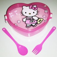 Jual PROMO TERMURAH Lunch Box Hati hello kitty + Spoon Fork Murah