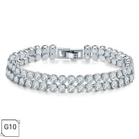 Gelang Lapis Emas Putih 18K Batu Cubic Zirconia AAA Bulat Double G10