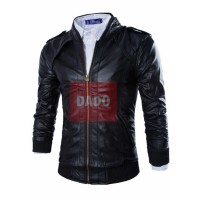 Jaket Semi Kulit Sintetis Polo Varsity Black Pria