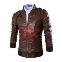 Jaket Semi Kulit Sintetis Polo Varsity Brown Pria