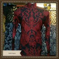 Jual kemeja batik lengan panjang pria merah 3 Murah