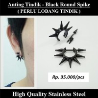 Anting Tindik Cowok Pria - Black Round Spike / Anting Duri Hitam