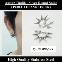 Anting Tindik Cowok Pria - Silver Round Spike / Anting Duri Silver