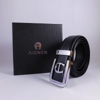 IKAT PINGGANG DISTRO BEST SELLER GESPER KULIT AIGNER AS SILVER HITAM