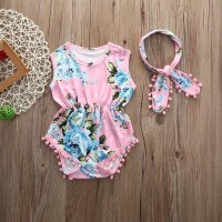 Jual Set Jumpsuit Bayi Newborn Infant Baby Girls Floral Sleeveless Bodysuit Murah