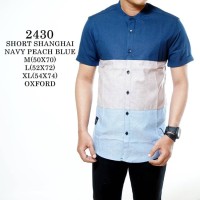 Jual KEMEJA PRIA PENDEK BIRU SHANGHAI KOKO POLOS BAJU COWOK GELAP Murah
