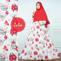PUTIH MERAH Gamis Set Bunga Zalea Syari Sepeda Baju Busana Muslimah