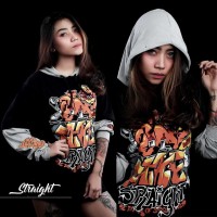 KAOS DISTRO LENGAN PANJANG SAMBUNGAN WITH HOODIE KERUDUNG KEPALA HITAM