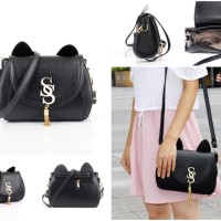 tas selempang satchel postman hitam polos wanita kulit tebal kaku oren