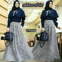 Baju Muslim wanita Gamis Hijab Zulaima Kotak Set 2in1 Navy