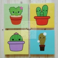 Jual Poster kayu wall decor Cute Cacti Murah