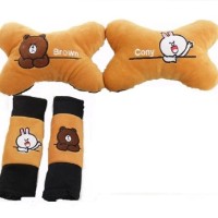 Bantal Mobil Car Set LINE karakter BROWN CONY lucu 2in1