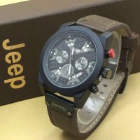 Jam Tangan Pria / Cowok Jeep Leather / Kulit Brown