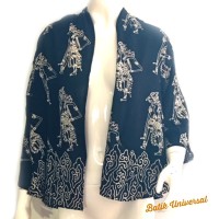 Jual BATIK WANITA MODERN.ATASAN BLOUSE CARDIGAN OUTER KIMONO-WAYANG HITAM Murah
