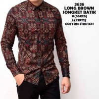 Jual Kemeja Batik Songket Brown Panjang kerja Kantor Slimfit Batik Cowok Murah