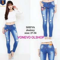 Jual JEANS WANITA,HIGH WAIST PATCH BUNGA,RIPPED JEANS,ROBEK,HW,ZARA Murah