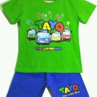 SETELAN ANAK SIZE 1-6 TAYO THE LITTLE BUS HIJAU | KAOS ANAK KARAKTER