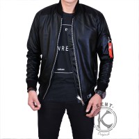Jual jaket branded ori semi kulit pria bomber hitam brown black bandung Murah