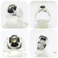 Cincin Batu Permata Black Safir Natural Ring Alpaka Super