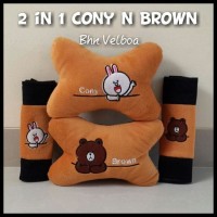 Bantal Mobil Car Set LINE karakter BROWN CONY lucu 2in1