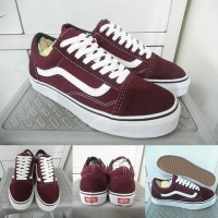Sepatu Kets Sneakers Vans Old Skool Classics Canvas Maroon Marun