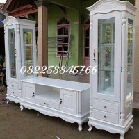 Lemari Boneka Rak Tv Untuk Sekat Ruangan Hiasan Kayu Jati Warna Duco