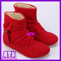 Sepatu anak perempuan boots merah cewek fashion show keren gaul lucu
