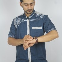 Fashion Muslim Cowok Baju Koko Bordir Lengan Pendek Bermerk