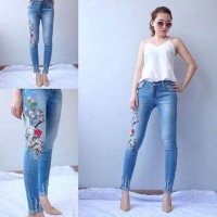 Jual CELANA JEANS MURAH WANITA RIPPED JEANS BORDIR BIRDIE JEANS Murah