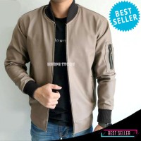 Jual Jaket Bomber Kulit Pria / Jaket Semi Kulit Bomber Casual Mocca Murah