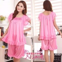 Baju tidur Piyama Setelan baju tidur Satin Jumbo Pink Polos Fit XL X