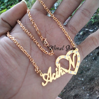 Kalung ukir nama lapis emas + permata - perhiasan Custom nama