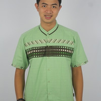 Jual Baju Koko Warna Hijau Muda List Coklat Lengan Pendek Tidak Luntur