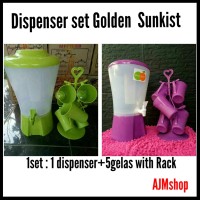 Paket water dispenser drink jar golden sunkist isi 10ltr +Gelas set