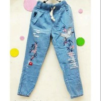 Jual JEANS SOBEK | BAGGY RIPED MOTIF BURUNG BORDIR MURAH Murah