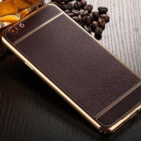 Oppo f1s plus TPU Leather metal bumper case sarung cover soft casing
