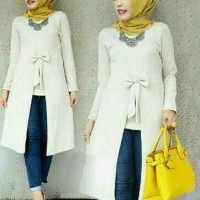 baju becca Bw wanita tunik wolly crepe broken white