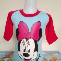 Kaos Minnie Mouse (Anak S M L XL) Biru Pink Anak Raglan Murah Couple