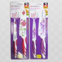Pisau dapur bergelombang EVERRICH 2 set corak motif bunga 0062