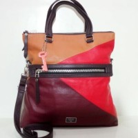 Ready tas Fossil dawson patchwork large satchel with zipper