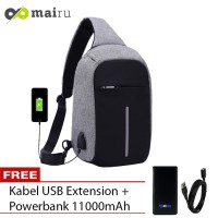 Tas Selempang Anti Maling USB Port XD Sling Bag Free Powerbank - Grey