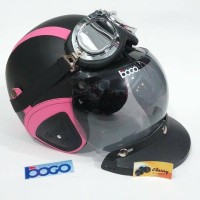 Helm Bogo Fullset Chrome Hitam Garis Pink