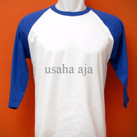 Kaos Polos Raglan Cotton Combed 20's Putih-Biru Benhur XXL