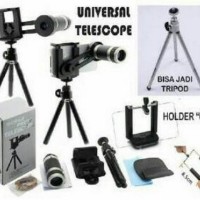 Lensa Pembesar Kamera HP 8X Tele zoom paket Tripod dan Holder U Medium