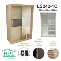 Lemari Pakaian Sliding Door 2 Pintu HPL-Cream Motif Kayu Stip LS242-1C