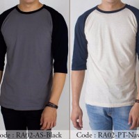 baju kaos polos tangan 3 4 raglan cowok polosan lengan 7 8 pria RA02