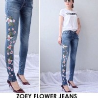 Jual CELANA PANJANG JEANS MURAH WANITA RIPPED JEANS CEWE BORDIR ZOEY FLOWER Murah