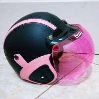 HELM RETRO BOGO SNI HITAM SLERET PINK KACA BOGO ORIGINAL