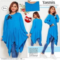 tunik peplum biru blouse long bluss baju atasan polos wanita casual